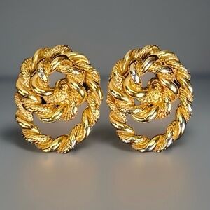 Vintage Monet Goldtone Twisted Pierced Earrings